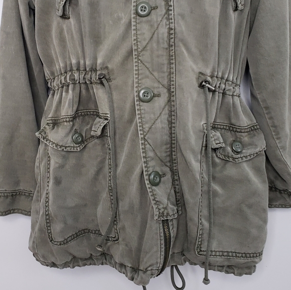 American Eagle Olive Green Utility Jacket Hide Away Hood Pockets Size S… - Picture 4 of 15